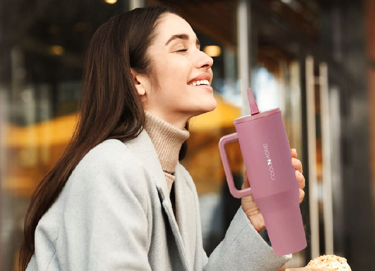 coolnmore ποτηρι θερμος με χερουλι 1 λιτρου ανοξειδωτο, με καλαμακι και βαση σιλικονης, 100% στεγανο