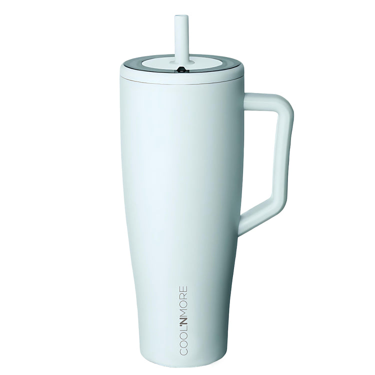 coolnmore Aqualis vogue tumbler θερμος 1200ml ανοξειδωτο. Black insulated mug with handle and straw lid on a white background