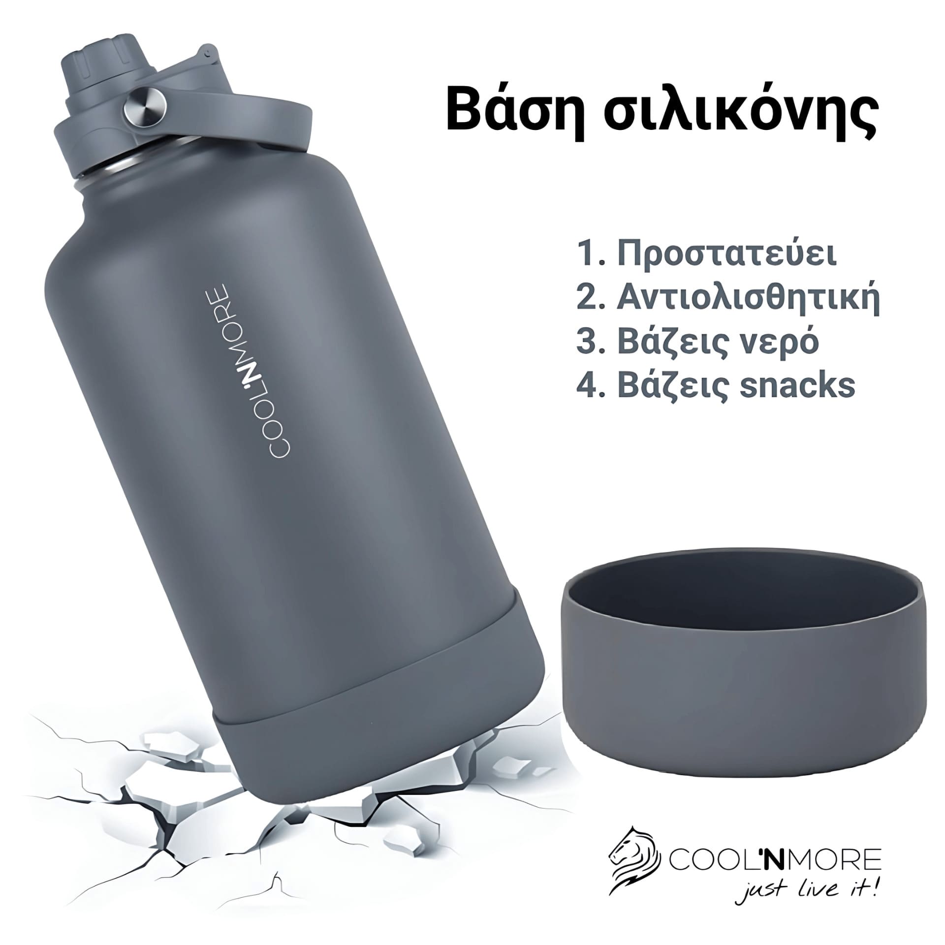 coolnmore lava grey θερμος 2Lt με θηκη σιλικονης για προστασια 