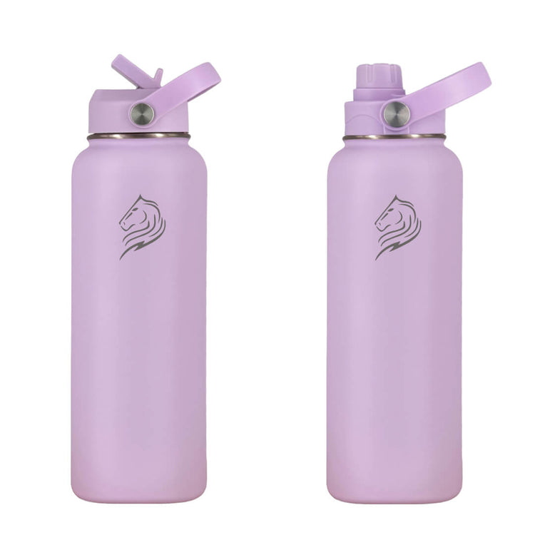 Coolnmore Lavender θερμος νερου 1 λιτρου με καλαμακι.  Two purple water bottles with 2 straw lids on a white background
