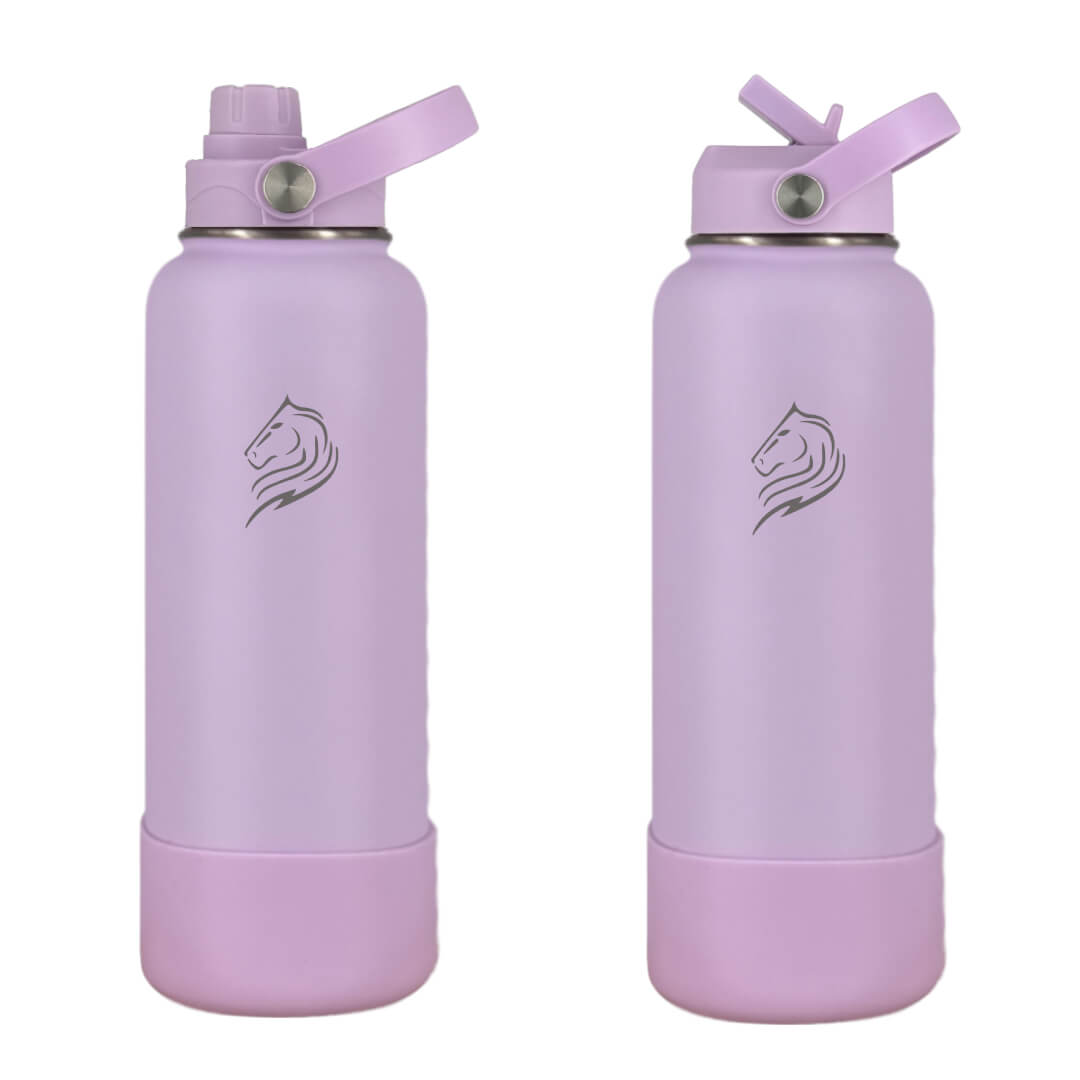 Coolnmore Lavender θερμος νερου 1 λιτρου με καλαμακι. Two purple water bottles with 2 straw lids on a white background