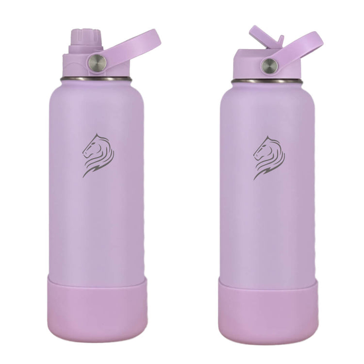 Coolnmore Lavender θερμος νερου 1 λιτρου με καλαμακι. Two purple water bottles with 2 straw lids on a white background