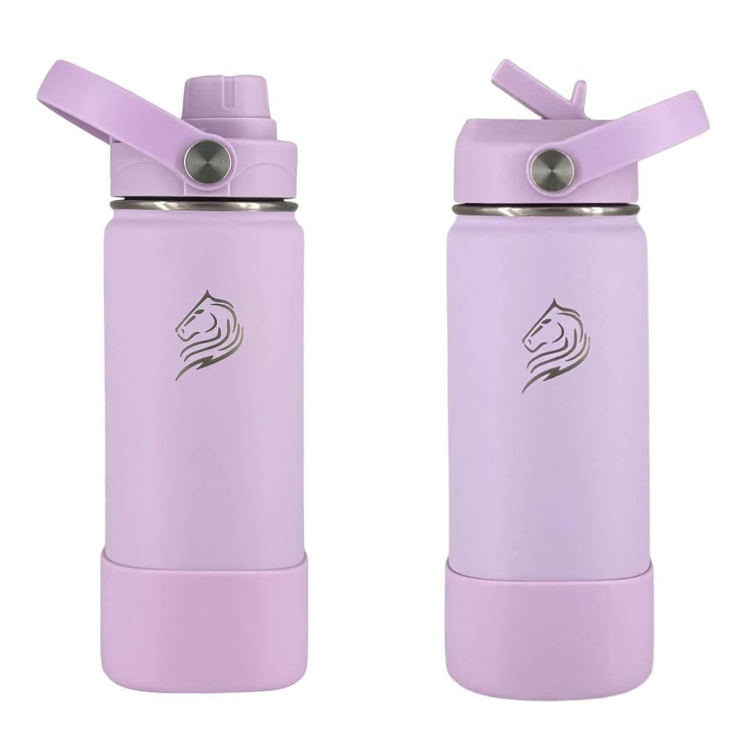 Coolnmore Lavender 350ml παιδικο παγουρι θερμος. Two purple water bottles with straws on a white background