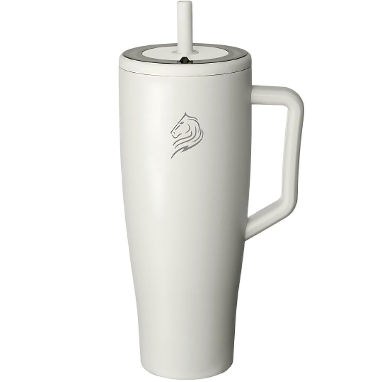 coolnmore Sand vogue tumbler θερμος 1200ml με καλαμακι ανοξειδωτο.  Beige insulated mug with handle and straw lid on a white background