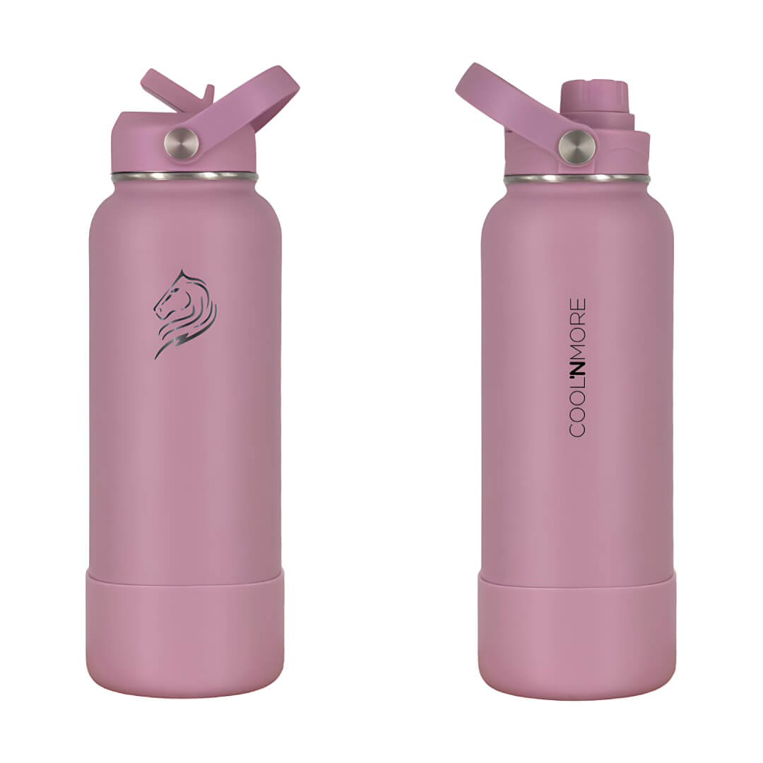 Coolnmore θερμος νερου 1 λιτρου με καλαμακι. με 2 διαφορετικα καπακια και βαση σιλικονης