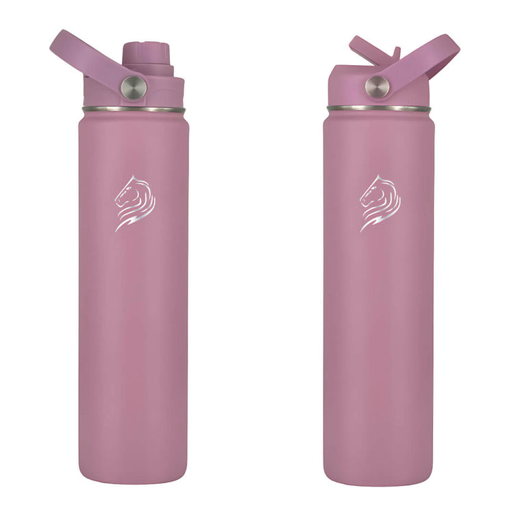 Coolnmore Vespera θερμος νερου ανοξειδωτο παγουρι θερμος 750ml. Two purple water bottles with silver lids on a white background