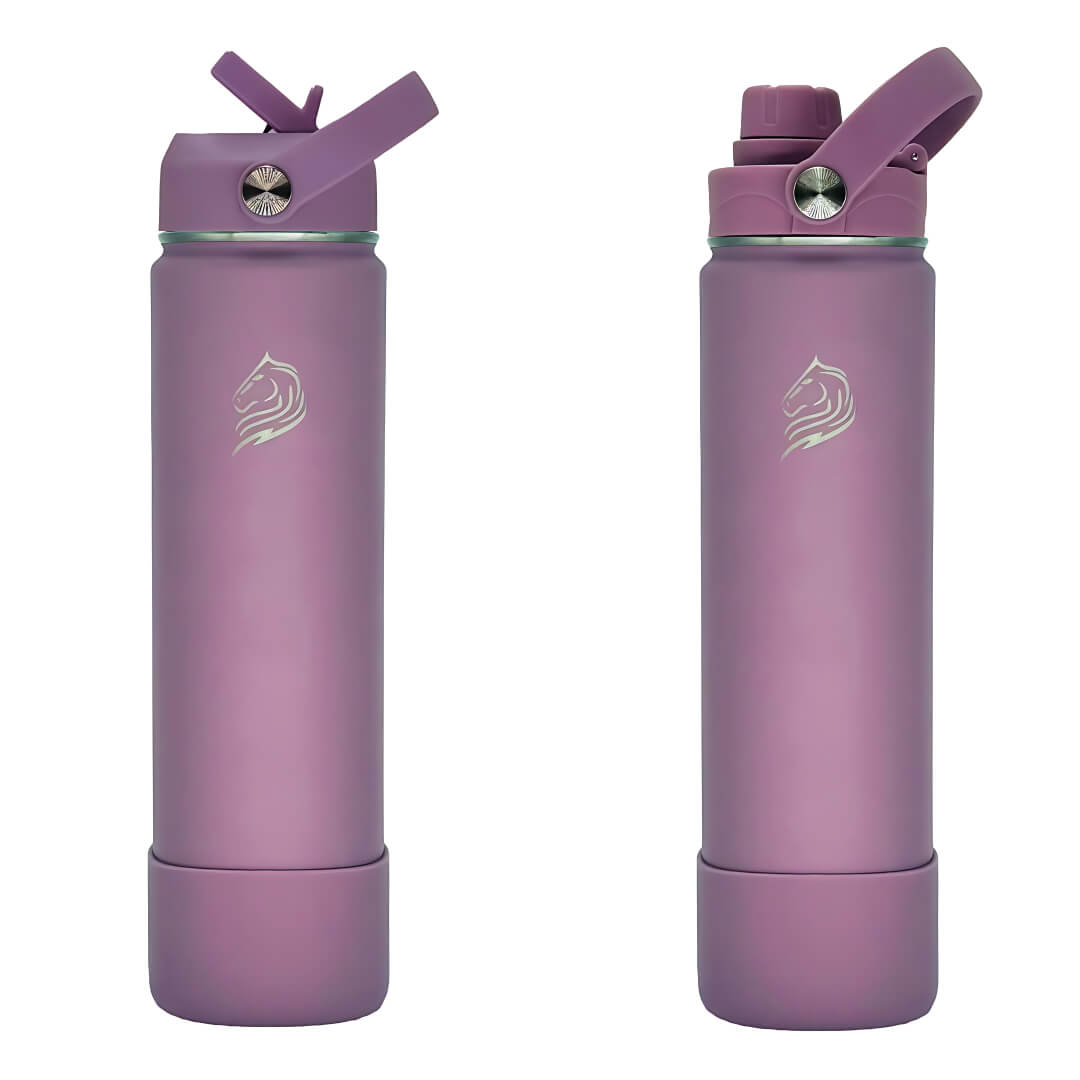 Coolnmore Vespera θερμος νερου ανοξειδωτο παγουρι θερμος 750ml. Two purple water bottles with purple lids on a white background