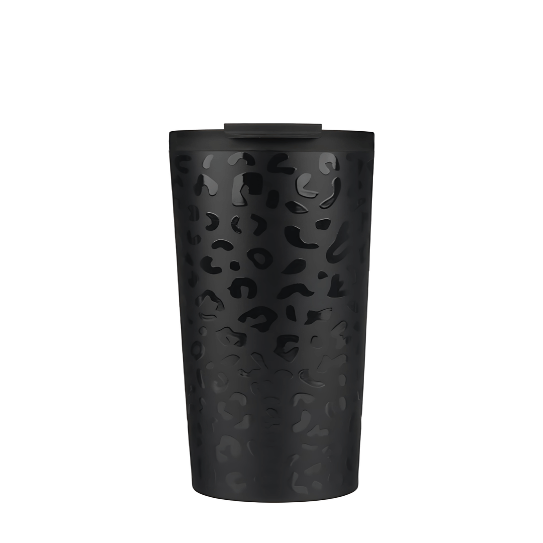 Coolnmore Black leopard tumbler ποτηρι θερμος καφε με καλαμακι ανοξειδωτο με flip top καπακι