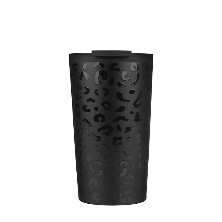 Coolnmore Black leopard tumbler ποτηρι θερμος καφε με καλαμακι ανοξειδωτο με flip top καπακι