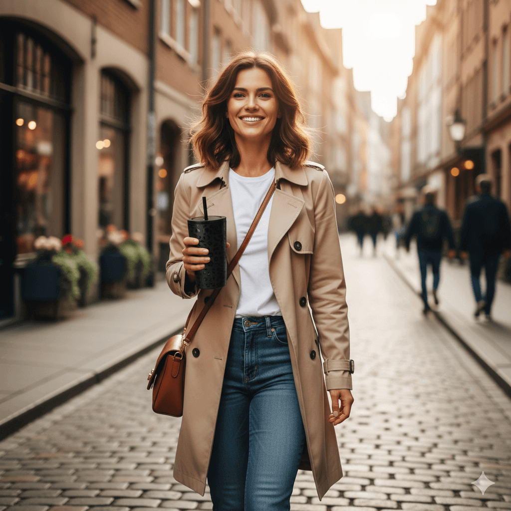 γυναικα με style περπατώντας κραταει ποτηρι θερμος Coolnmore black leopard 30ml