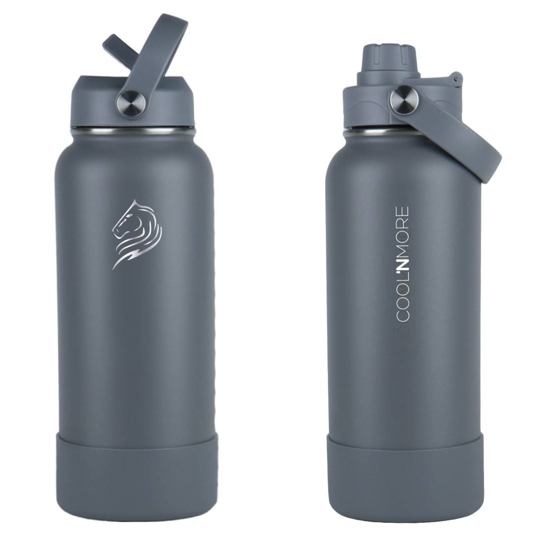 coolnmore lava grey παγουρι θερμος 1LT ανοξειδωτο με καπακι καλαμακι και sports καπακι 1000ml γκρι ματ