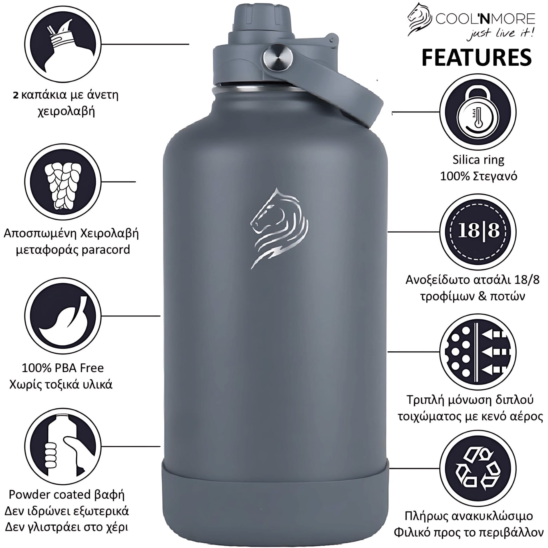 coolnmore lava grey θερμος 2Lt τεχνικα χαρακτηριστικα