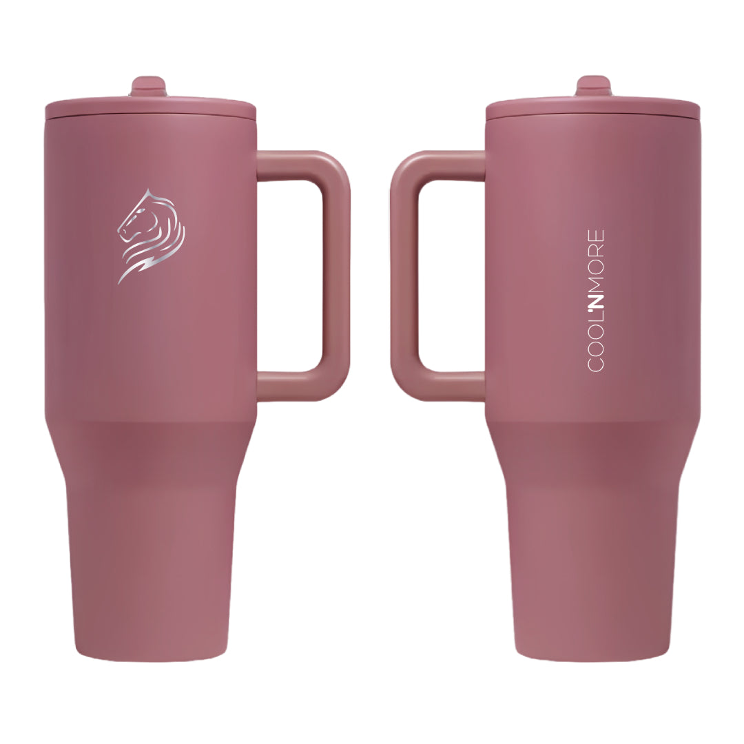 Coolnmore θερμος ποτηρι με χερουλι και 100% στεγανο καπακι και αναδιπλουμενο καλαμακι, χρωμα Smoke Pink