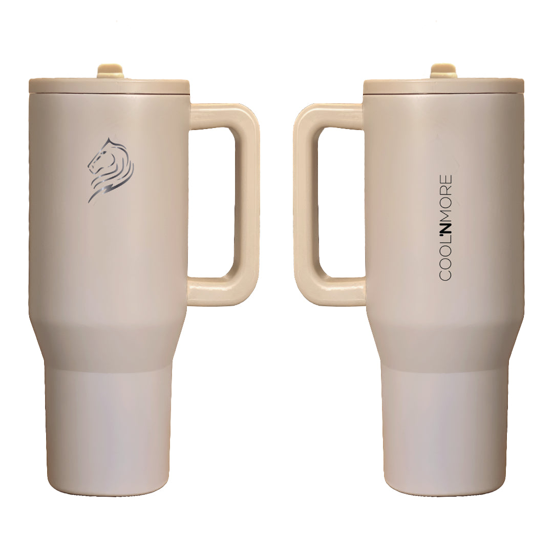 Coolnmore θερμος ποτηρι με χερουλι και 100% στεγανο καπακι και αναδιπλουμενο καλαμακι, χρωμα tan beige