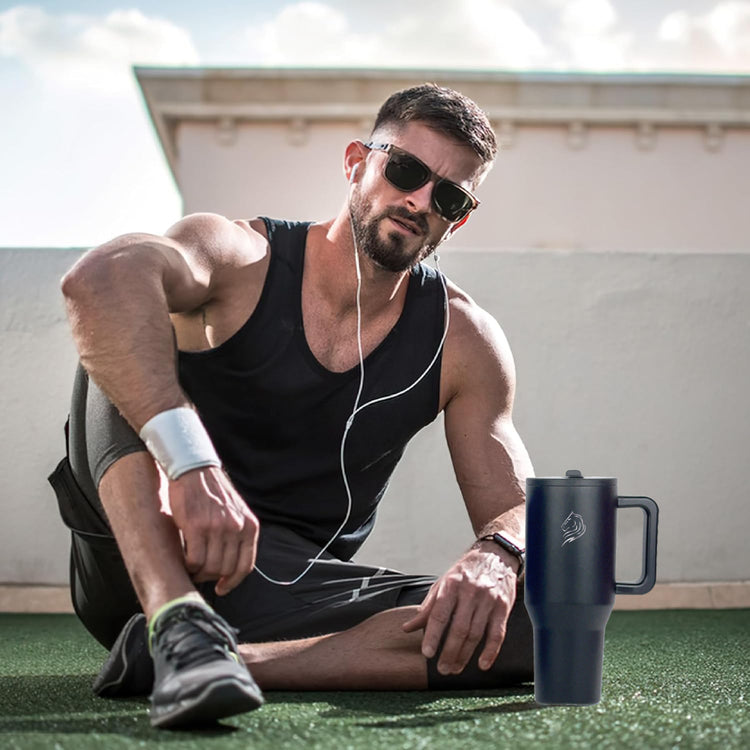 coolnmore tumbler ποτηρι θερμος με λαβη 1 λιτρο με αναδιπλουμενο καλαμακι στεγανο, ανοξειδωτο χρωμα black obsidian