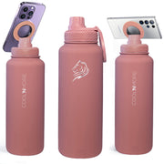 coolnmore smoke pink 1000ml, ανοξειδωτο μαγνητικο θερμος για να στερεωνεις το κινητο σου , με καπακι καλαμακι και βαση σιλικονης