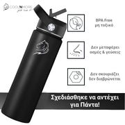 coolnmore jet black παγουρι θερμος ανοξειδωτο με καπακι καλαμακι 500ml λευκο, χωρις BPA και τοξικα υλικα, δεν μεταφερει γευσεις, δεν σκουριαζει