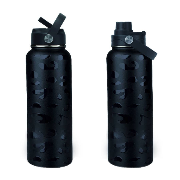coolnmore black leopard θερμός 1 λίτρο με καλαμάκι και sports καπάκι με στόμιο