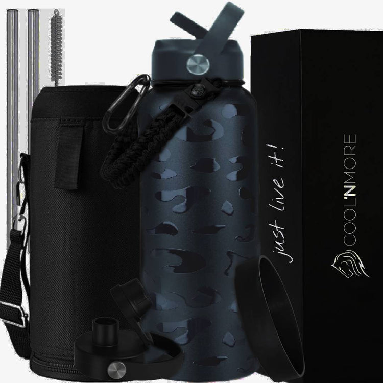 coolnmore black leopard θερμός 1 λίτρο πλήρες με 9 αξεσουάρ 