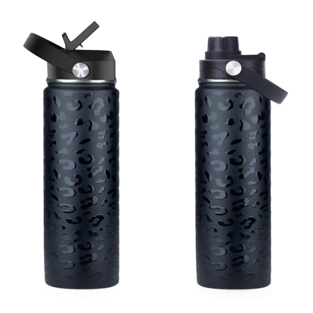 coolnmore black leopard θερμος 500ml με καλαμακι και sports καπακι