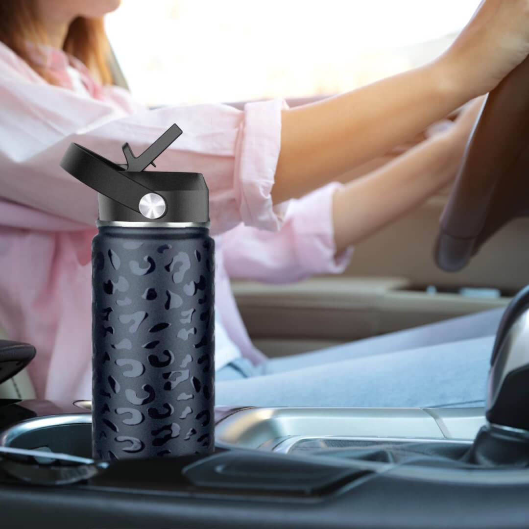coolnmore black leopard θερμος 500ml με 7.3 εκατοστα διαμετρο για να χωραει σε ολες τισ ποτηροθηκες