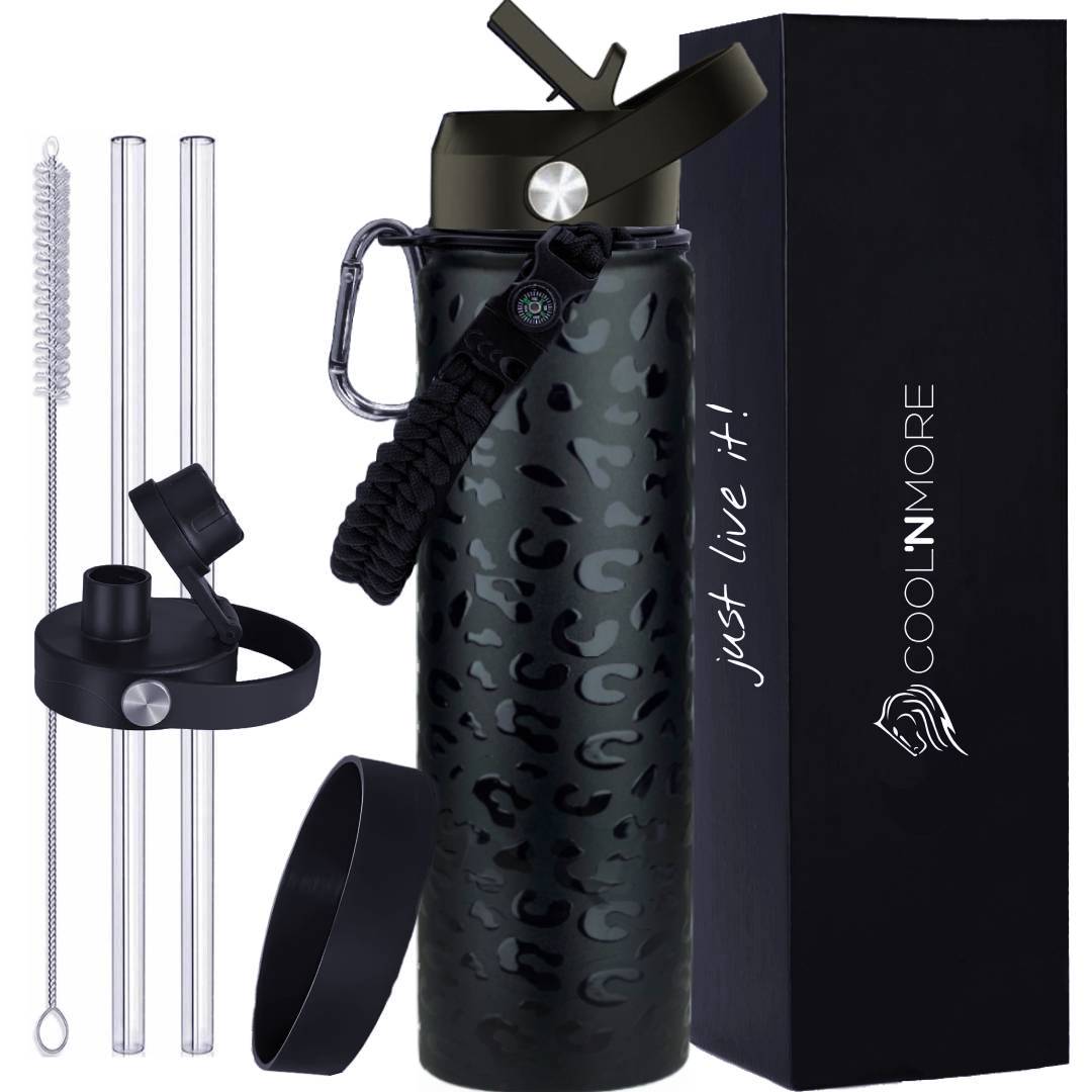 coolnmore black leopard θερμος 750ml full set με 7 αξεσουαρ