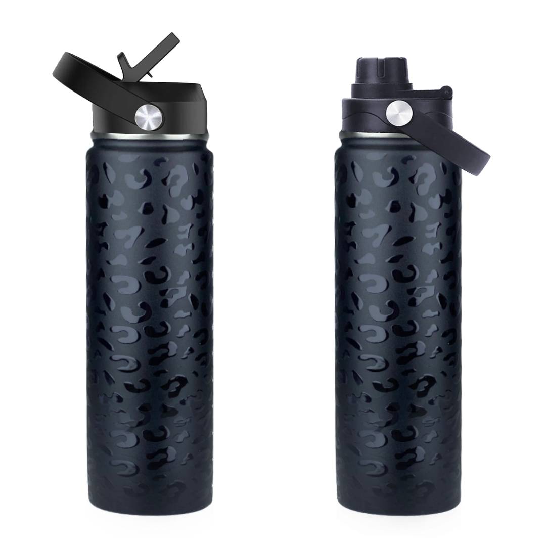coolnmore black leopard θερμος 750ml με καλαμακι και sports καπακι