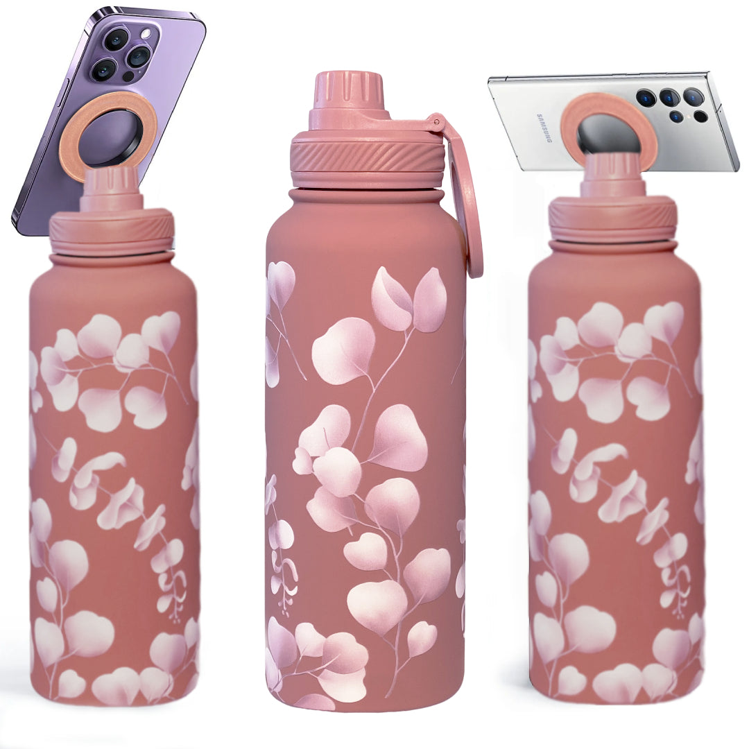 coolnmore blossom pink, ανοξειδωτο θερμος για να στερεωνεις το κινητο σου , με καπακι καλαμακι και βαση σιλικονης