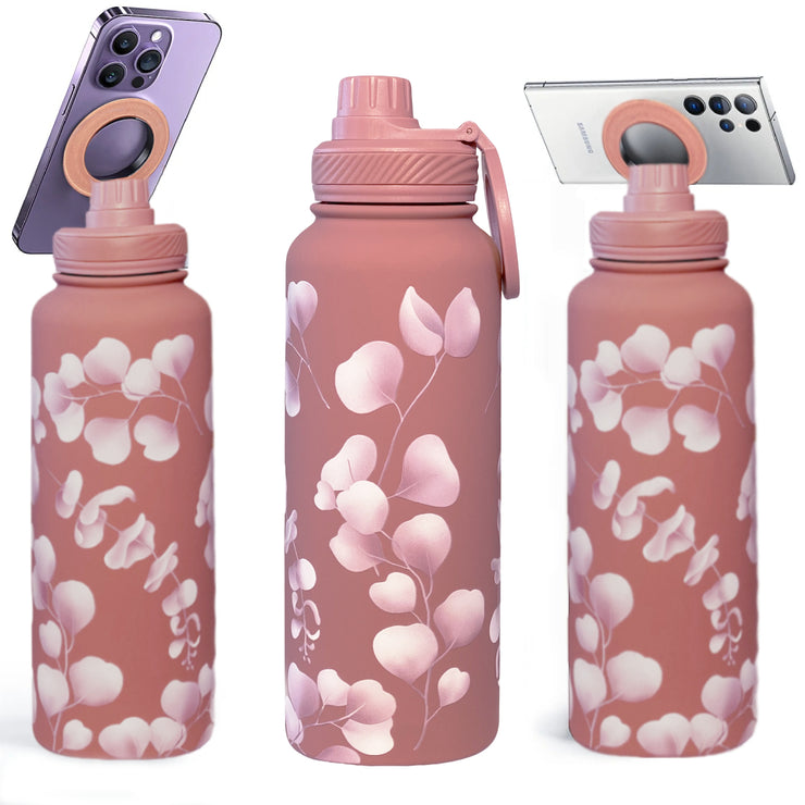 coolnmore blossom pink, ανοξειδωτο θερμος για να στερεωνεις το κινητο σου , με καπακι καλαμακι και βαση σιλικονης