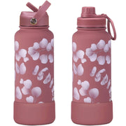 coolnmore Blossom Pink παγούρι θερμος νερου ανοξειδωτο με καπακι καλαμακι και sports καπακι, με βαση σιλικονης 1000ml ροζ ματ