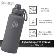 coolnmore lava grey μπουκαλι θερμος νερου ανοξειδωτο χωρις BPA και τοξικα υλικα, δεν μεταφερει οσμες και γευσεις, δεν διαβρωνεται και δεν σκουριαζει, 650ml ματ