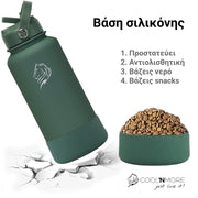 coolnmore Moss Green παγουρι θερμος 650ml με Προστατευτική Βάση Σιλικόνης: Προστατεύει το παγούρι θερμός σας από γρατζουνιές και χτυπήματα από πτώση. Το αντιολισθητικό υλικό σιλικόνης διασφαλίζει ότι το θερμός νερού σας παραμένει ασφαλές στο σημείο που το αφήνετε