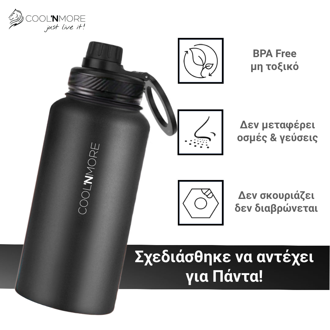 coolnmore Jet Black θερμος καφε νερου 1000ml μαύρο ματ πολλοί λάτρεις του νερού αναφέρουν ότι βλέποντας το καπάκι με το καλαμάκι τους υπενθυμίζει ότι είναι ώρα για ξαναγέμισμα. Το sports μαγνητικο καπάκι στηριξης τηλεφωνου καθιστά εύκολο να πίνετε γουλιές