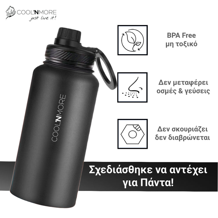coolnmore Jet Black θερμος καφε νερου 1000ml μαύρο ματ πολλοί λάτρεις του νερού αναφέρουν ότι βλέποντας το καπάκι με το καλαμάκι τους υπενθυμίζει ότι είναι ώρα για ξαναγέμισμα. Το sports μαγνητικο καπάκι στηριξης τηλεφωνου καθιστά εύκολο να πίνετε γουλιές