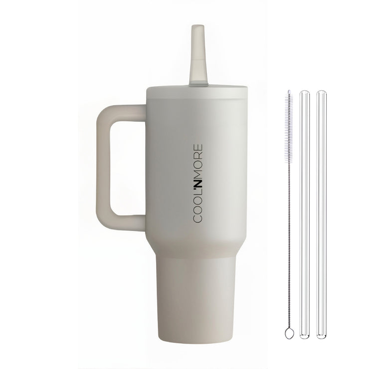 Coolnmore Tumbler θερμός ποτήρι με χερούλι 600ml με καλαμάκι Cream