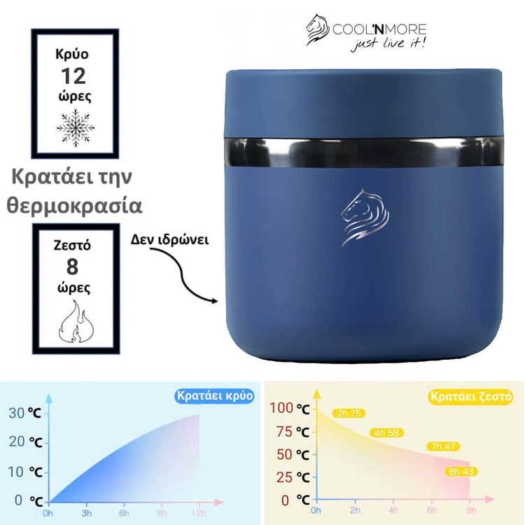 Θερμός φαγητού Coolnmore denim 600ml: Κρατήστε το φαγητό σας ζεστό έως 8ώρες ή κρύο έως 12 ώρες με το ανοξείδωτο δοχείο φαγητού Coolnmore. 
