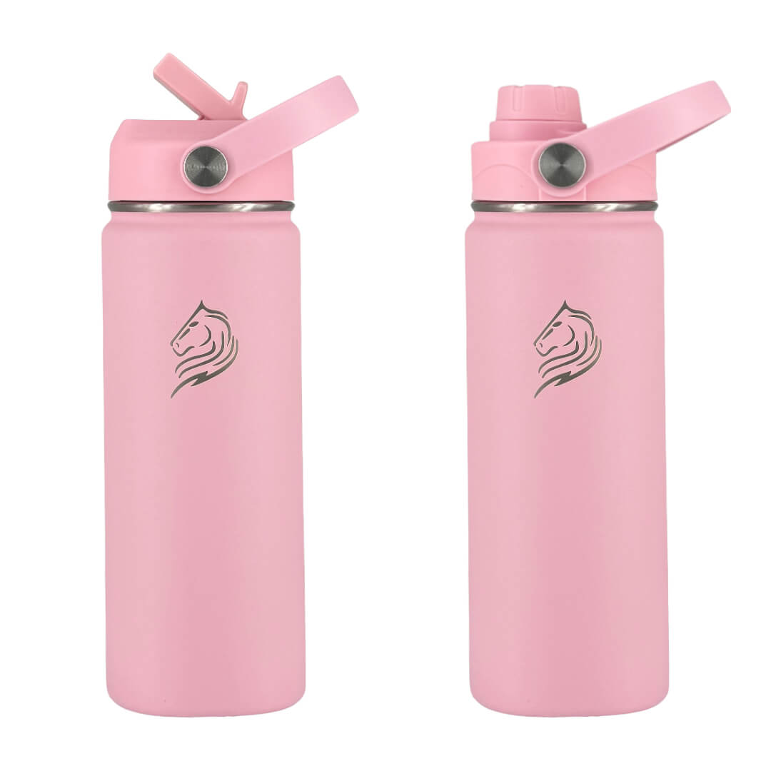 Coolnmore Flamingo παιδικο παγουρι θερμος 350ml και θερμός καφε. Two pink water bottles with straws on a white background