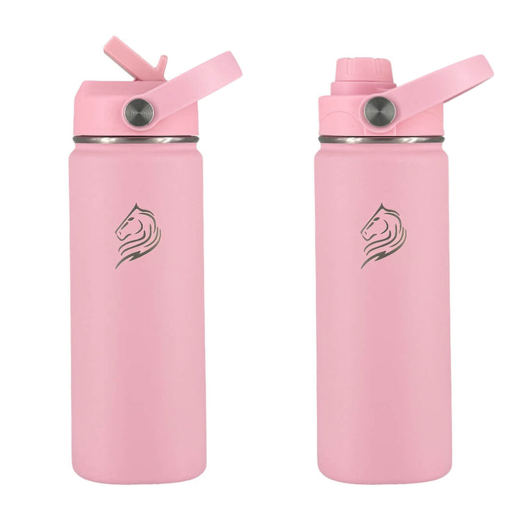 Coolnmore Flamingo παιδικο παγουρι θερμος 350ml και θερμός καφε. Two pink water bottles with straws on a white background