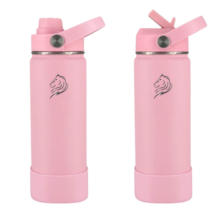 Coolnmore Flamingo παιδικο παγουρι θερμος 350ml και θερμός καφε. Two pink water bottles with a logo on a white background
