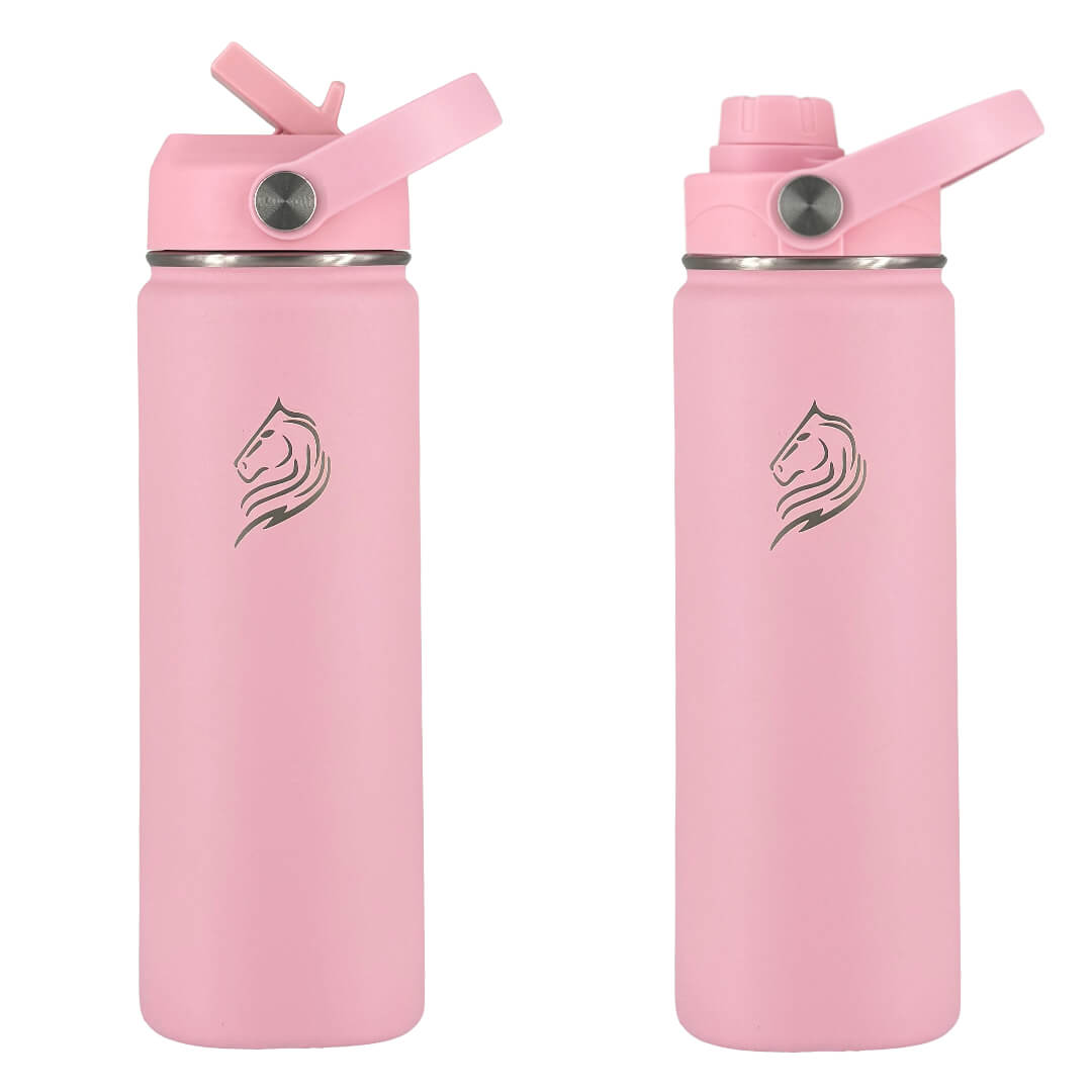 Coolnmore παγουρι θερμος νερου με καλαμακι. Two pink water bottles with a logo on a white background