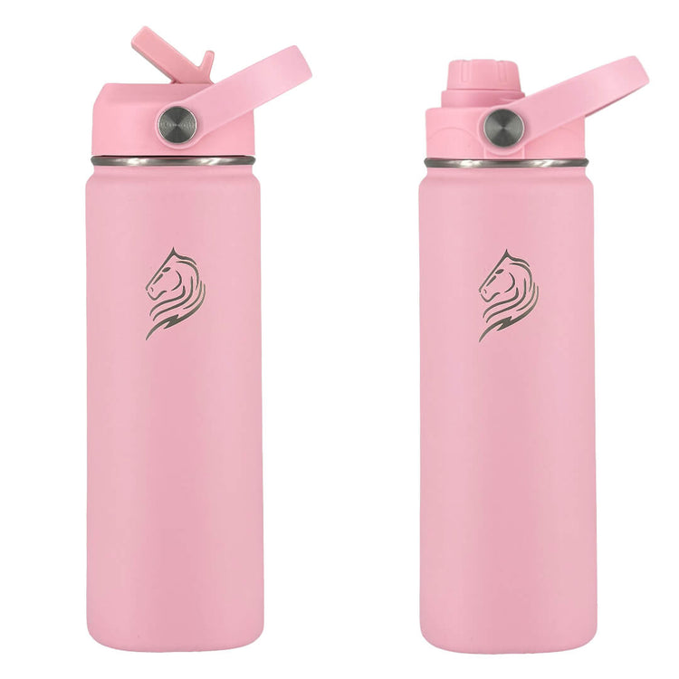 Coolnmore παγουρι θερμος νερου με καλαμακι. Two pink water bottles with a logo on a white background