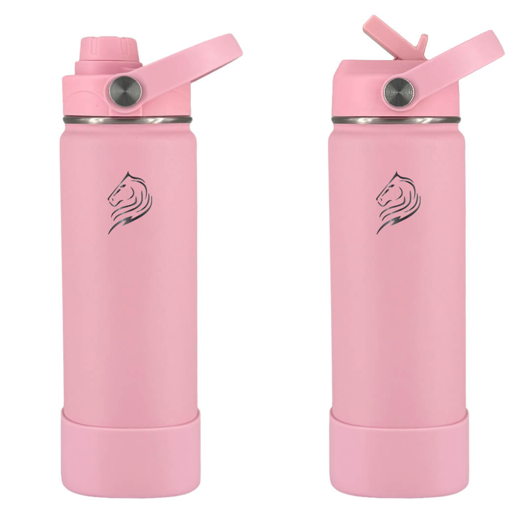 Coolnmore παγουρι θερμος νερου με καλαμακι. Two pink water bottles with a logo on a white background