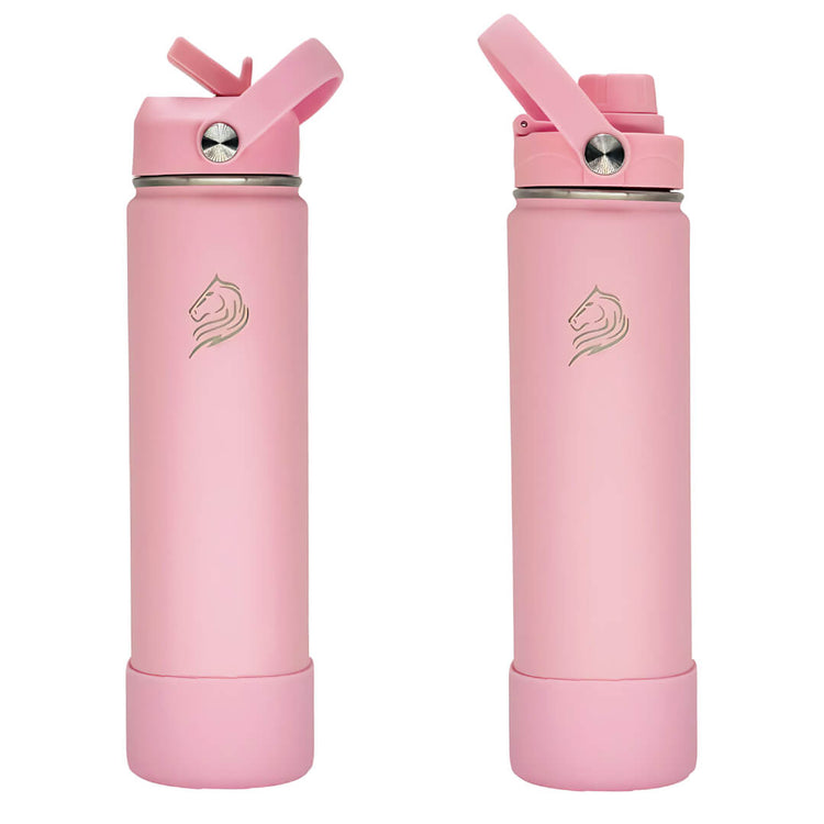 Coolnmore Flamingo θερμός νερού 750ml. Two pink water bottles with a straw lid and chug lid on a white background