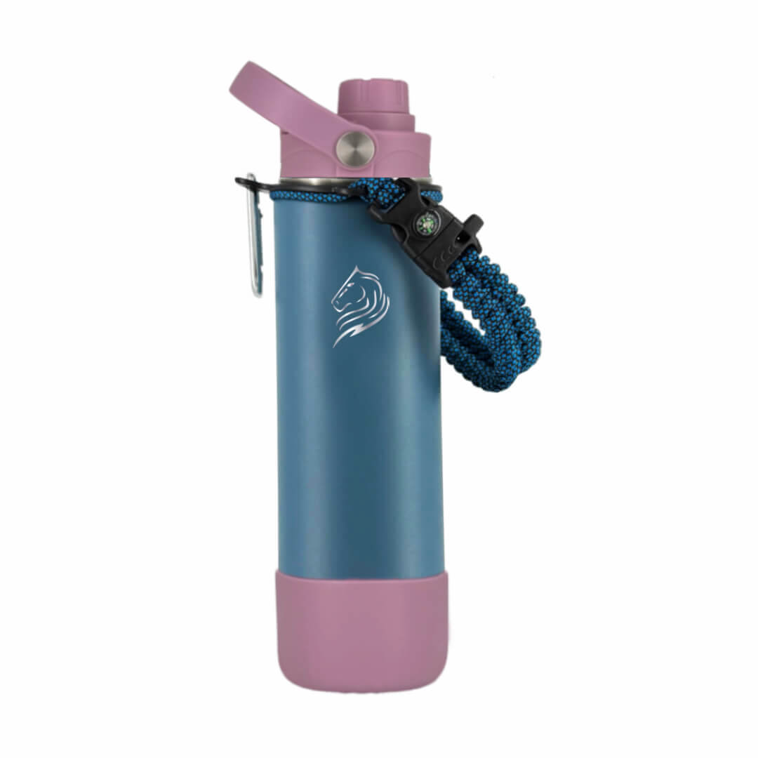 Blue and pink water bottle with a strap on a white background, Coolnmore Flow παγουρι θερμος 500ml