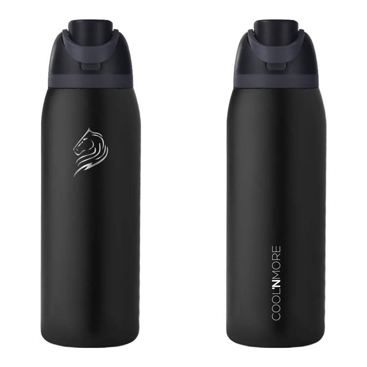 Coolnmore HydroMax μπουκαλι θερμος  με  καλαμακι, 500ml  και με 2 σε 1 100%  στεγανο καπακι , ανοξειδωτο μπουκαλι θερμος, χρωμα μαυρο