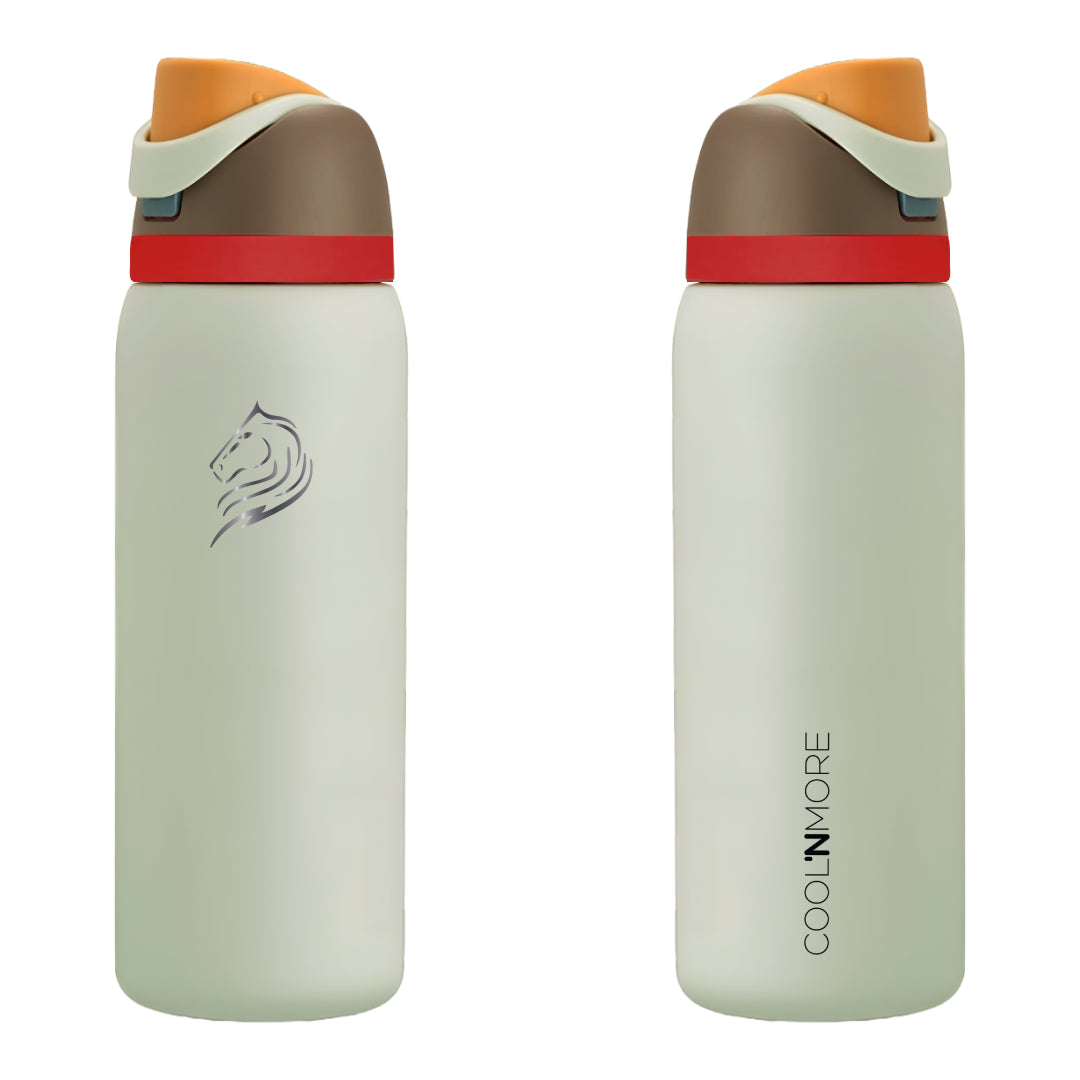 Coolnmore HydroMax ανοξειδωτο παγούρι θερμος με καλαμακι 1000ml και 2 σε  1 τροπους για να πινεις 100% στεγανο καπακι χρωμα sand