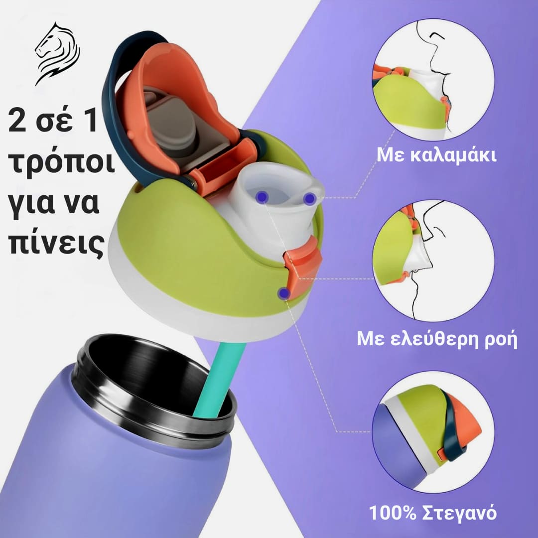 Coolnmore HydroMax παγούρι θερμος  με  καλαμακι, 500ml  και με 2 σε  1  τροπους για να πινεισ, στεγανο καπακι , ανοξειδωτο μπουκαλι θερμος, χρωμα lilac