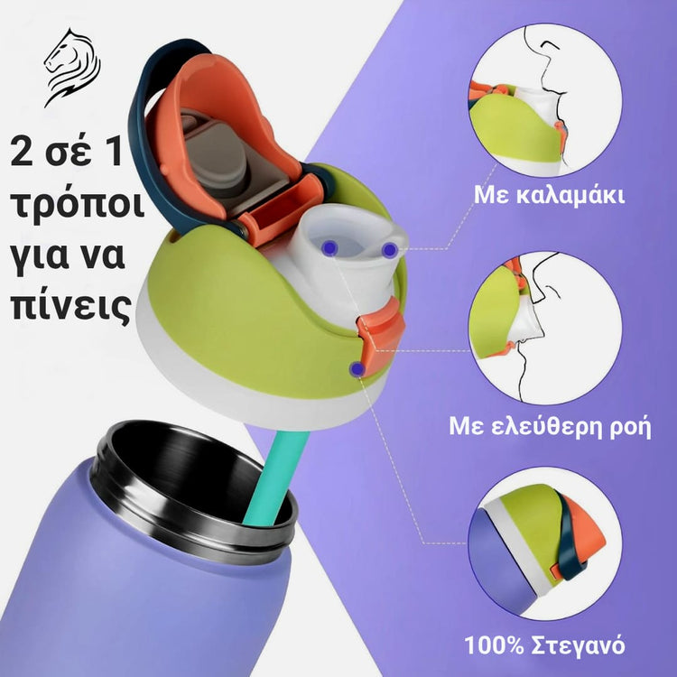 Coolnmore HydroMax παγούρι θερμος  με  καλαμακι, 500ml  και με 2 σε  1  τροπους για να πινεισ, στεγανο καπακι , ανοξειδωτο μπουκαλι θερμος, χρωμα lilac