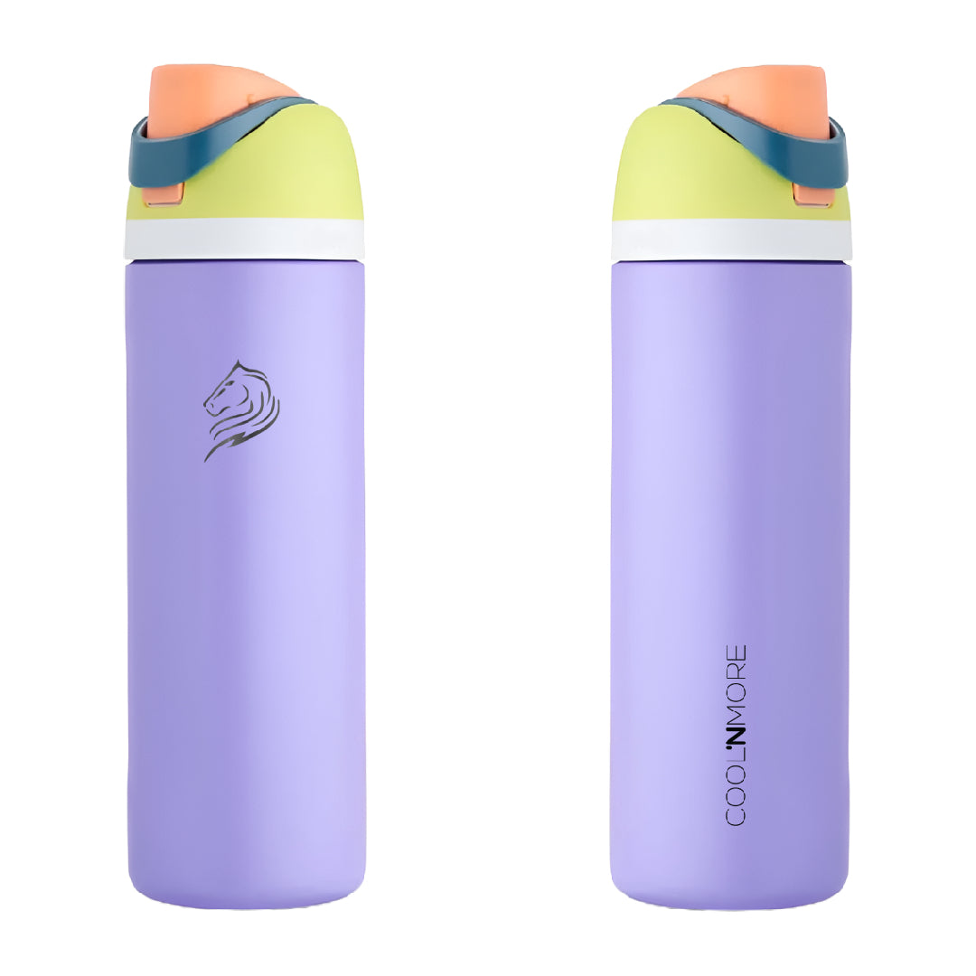 Coolnmore HydroMax παγουρι θερμος  με  καλαμακι, 500ml  και με 2 σε  1  στεγανο καπακι , ανοξειδωτο μπουκαλι θερμος, χρωμα lilac