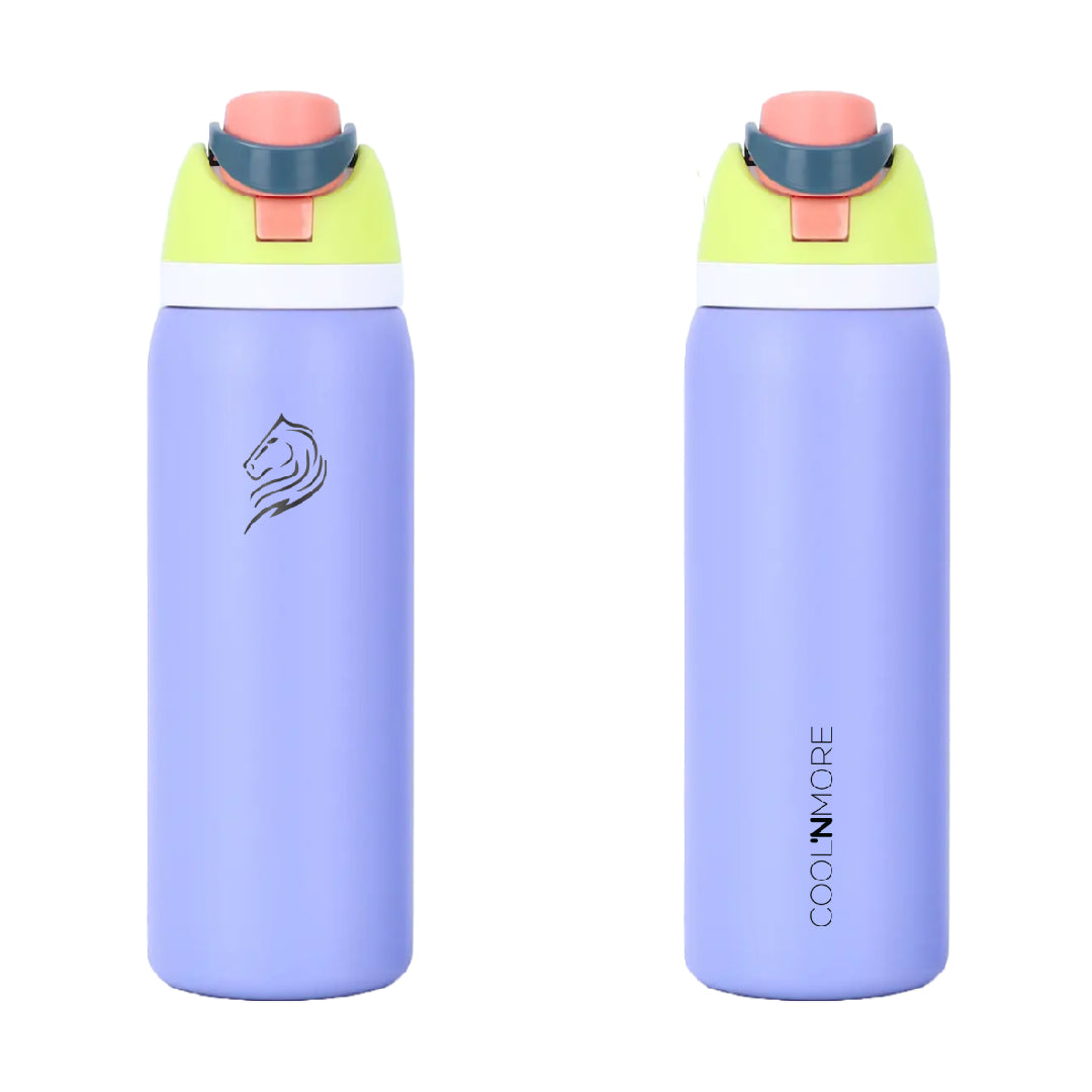 Coolnmore HydroMax μπουκαλι θερμος νερου μισου λιτρου με 100% στεγανο καπακι και αναδιπλουμενο καλαμακι, κρυφη λαβη μεταφορας, χρωμα lilac